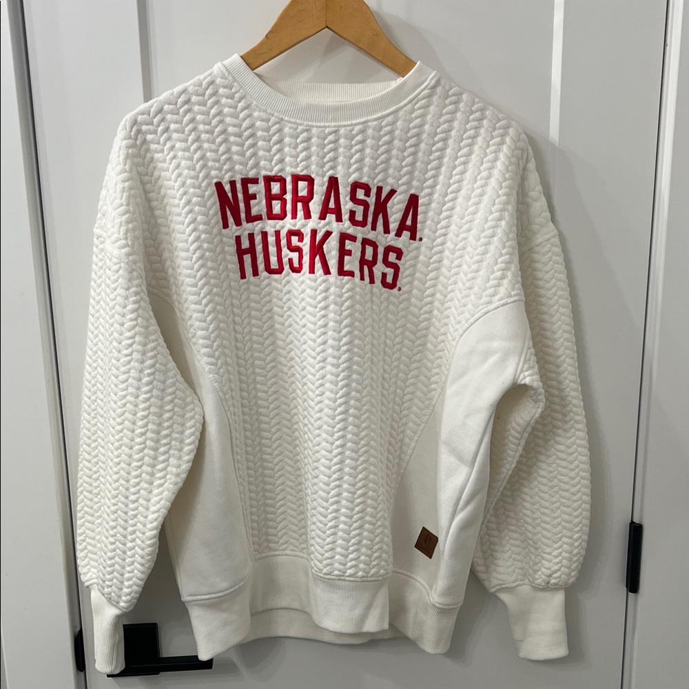 Pressbox White Quilted Nebraska Huskers Crewneck Sweatshirt
